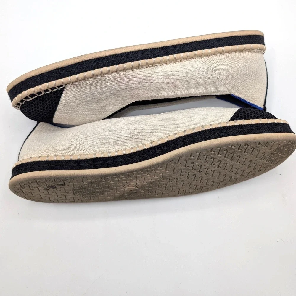 Rothys The Espadrille Oatmeal Black Colorblock Knit Flats Shoes W10 186-001